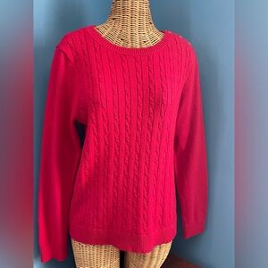 Talbots Red Cable Knit Women’s Sweater Crew Neck Size Large Cotton Blend